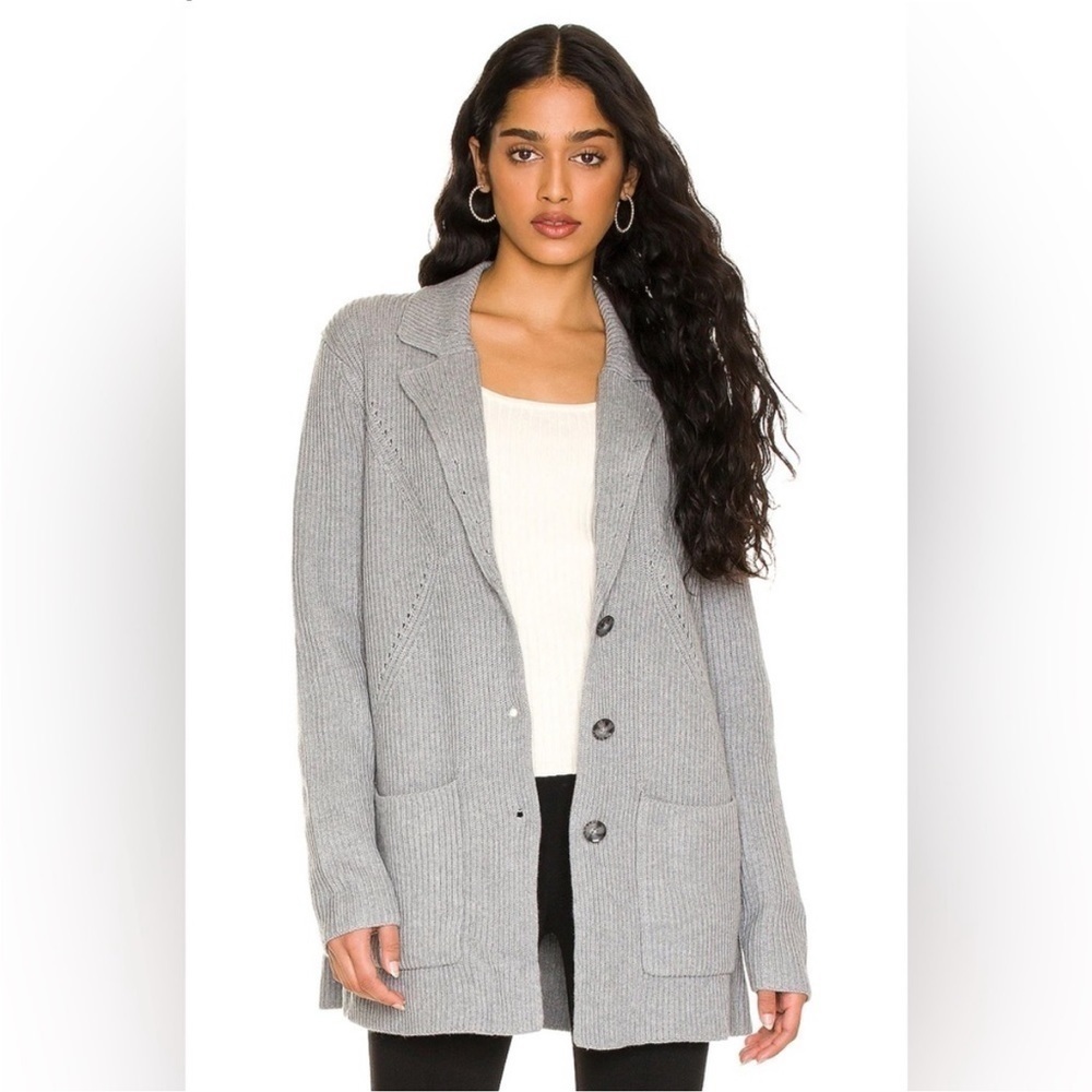Splendid Charlotte Knit Blazer Mid Heather Grey Button Cardigan Sweater Jacket